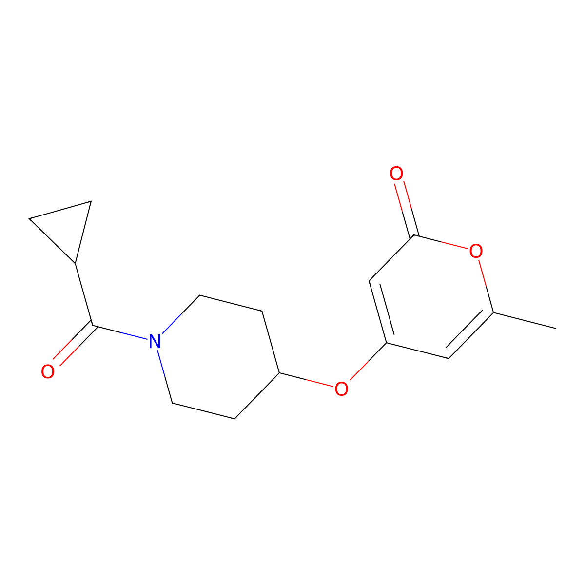 4-((1-(cyclopropanecarbonyl)piperidin-4-yl)oxy)-6-methyl-2H-pyran-2-one molecular structure, CAS 1795480-60-2