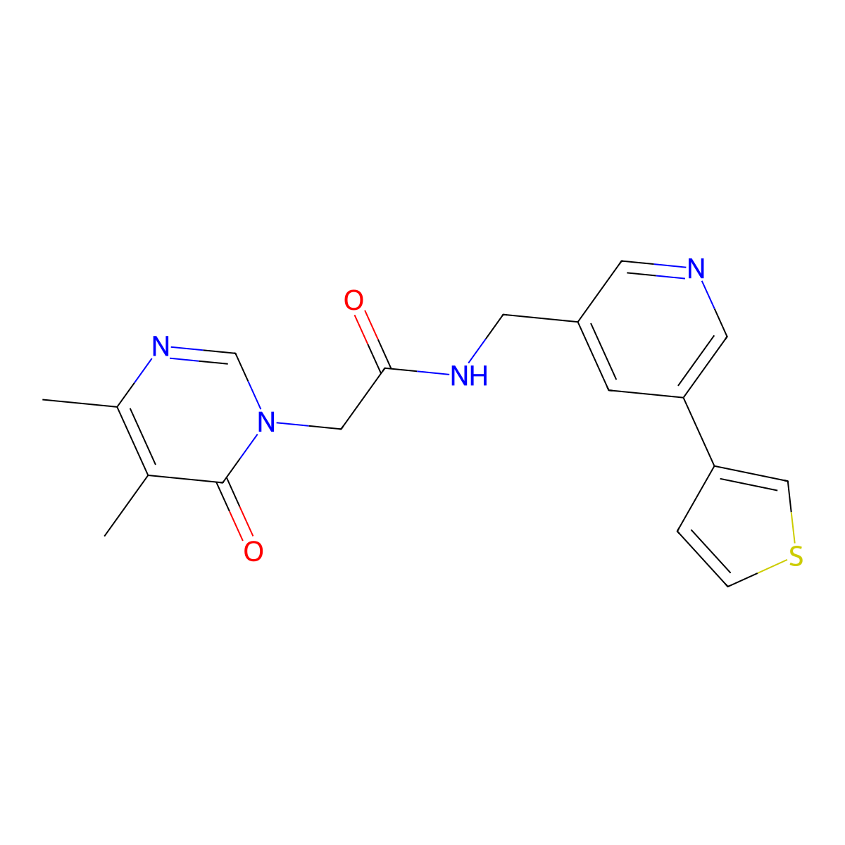 2-(4,5-dimethyl-6-oxopyrimidin-1(6H)-yl)-N-((5-(thiophen-3-yl)pyridin-3-yl)methyl)acetamide molecular structure, CAS 1795480-62-4