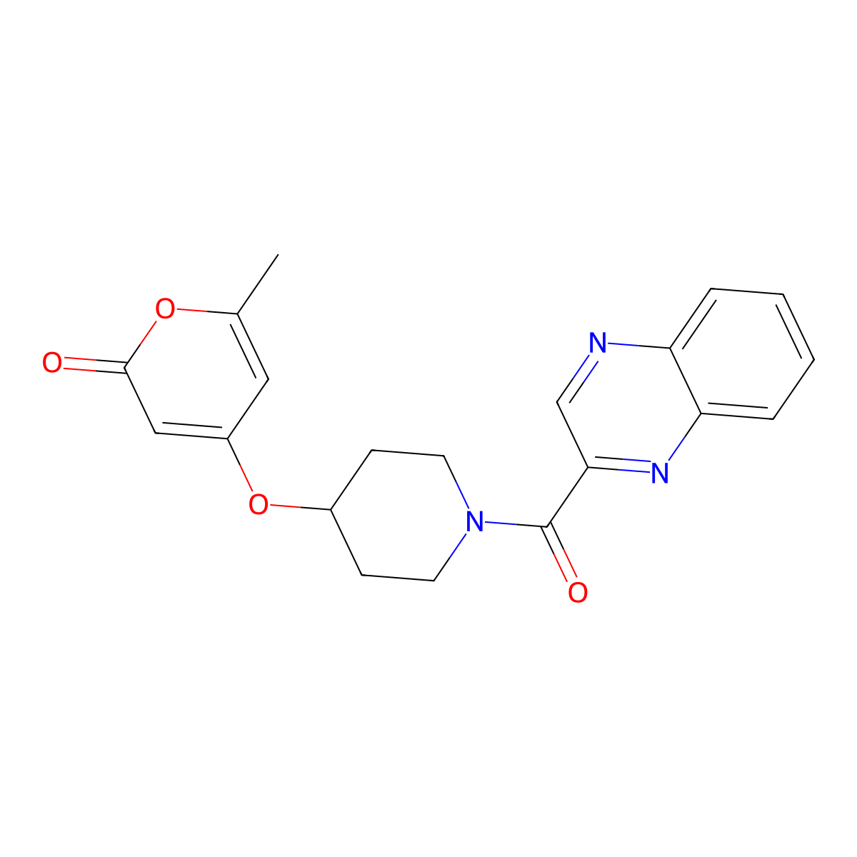 6-methyl-4-{[1-(quinoxaline-2-carbonyl)piperidin-4-yl]oxy}-2H-pyran-2-one molecular structure, CAS 1795480-69-1