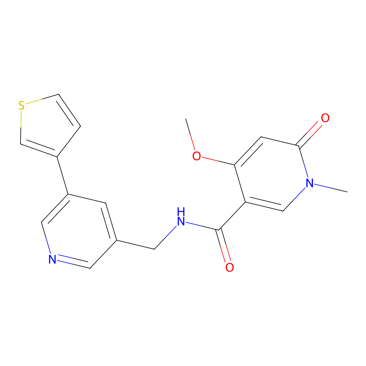 4-methoxy-1-methyl-6-oxo-N-{[5-(thiophen-3-yl)pyridin-3-yl]methyl}-1,6-dihydropyridine-3-carboxamide molecular structure, CAS 1795480-72-6