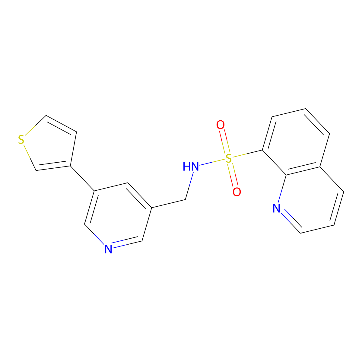 N-((5-(thiophen-3-yl)pyridin-3-yl)methyl)quinoline-8-sulfonamide molecular structure, CAS 1795480-77-1