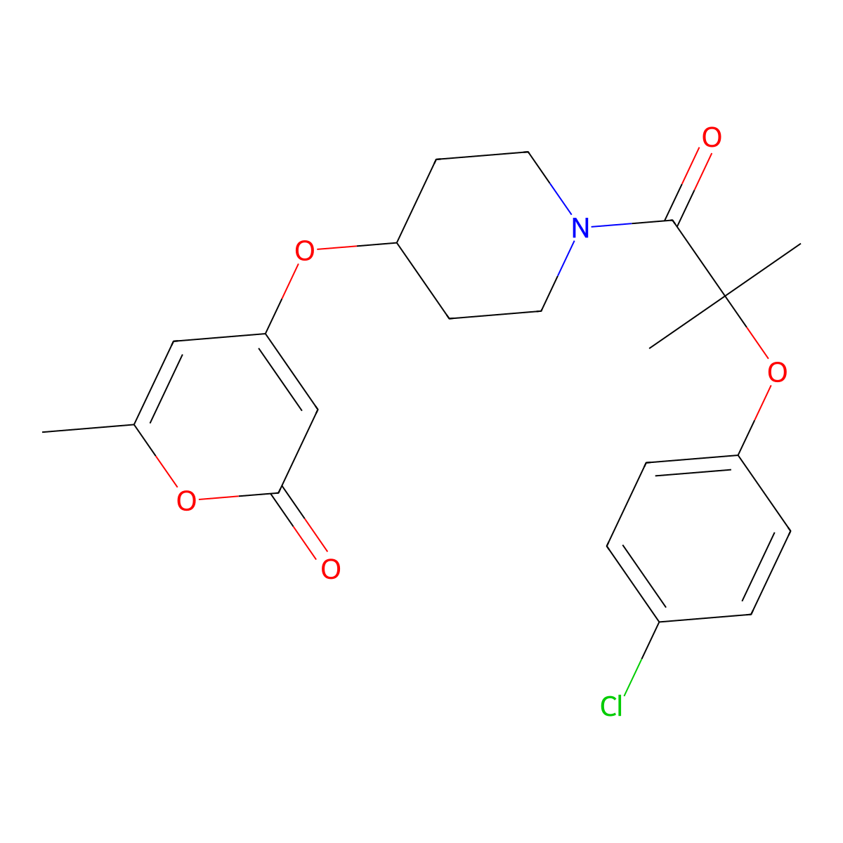4-((1-(2-(4-chlorophenoxy)-2-methylpropanoyl)piperidin-4-yl)oxy)-6-methyl-2H-pyran-2-one molecular structure, CAS 1795480-80-6