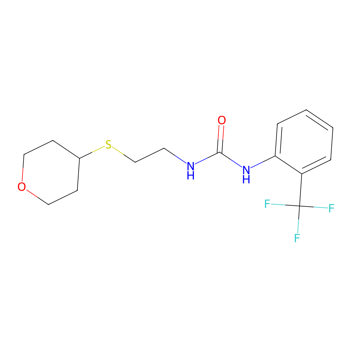 1-[2-(Oxan-4-ylsulfanyl)ethyl]-3-[2-(trifluoromethyl)phenyl]urea molecular structure, CAS 1795480-82-8