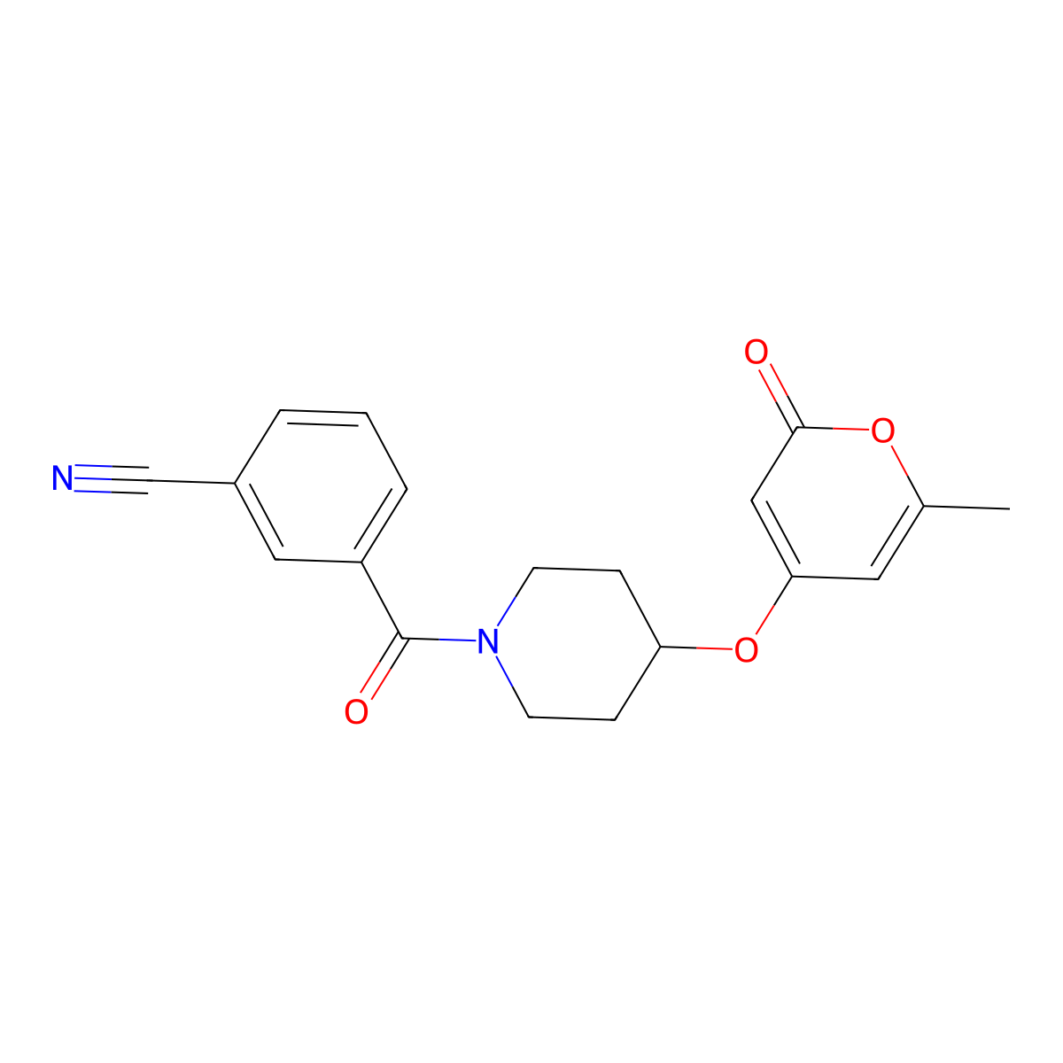 3-{4-[(6-methyl-2-oxo-2H-pyran-4-yl)oxy]piperidine-1-carbonyl}benzonitrile molecular structure, CAS 1795480-98-6