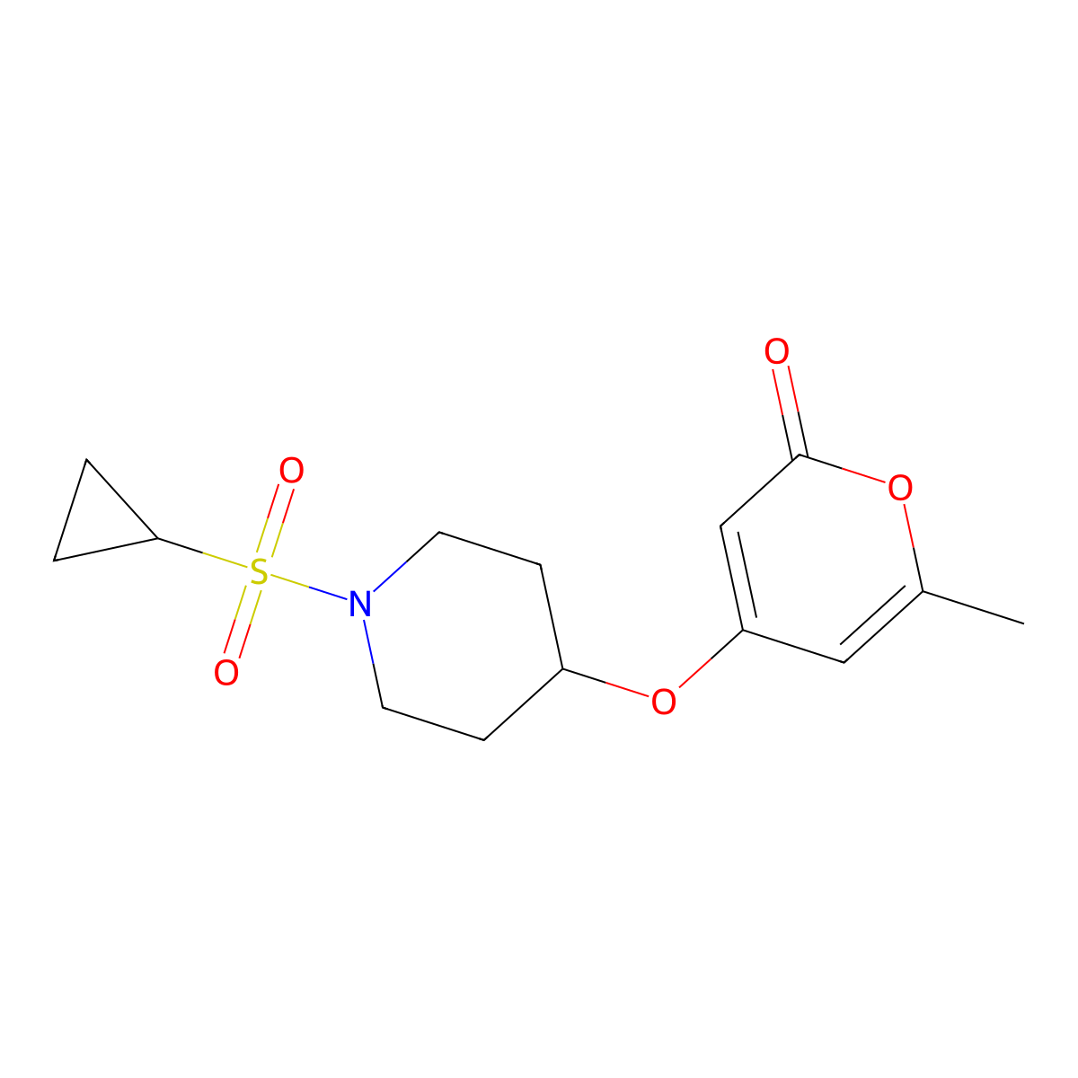 4-((1-(cyclopropylsulfonyl)piperidin-4-yl)oxy)-6-methyl-2H-pyran-2-one molecular structure, CAS 1795481-23-0