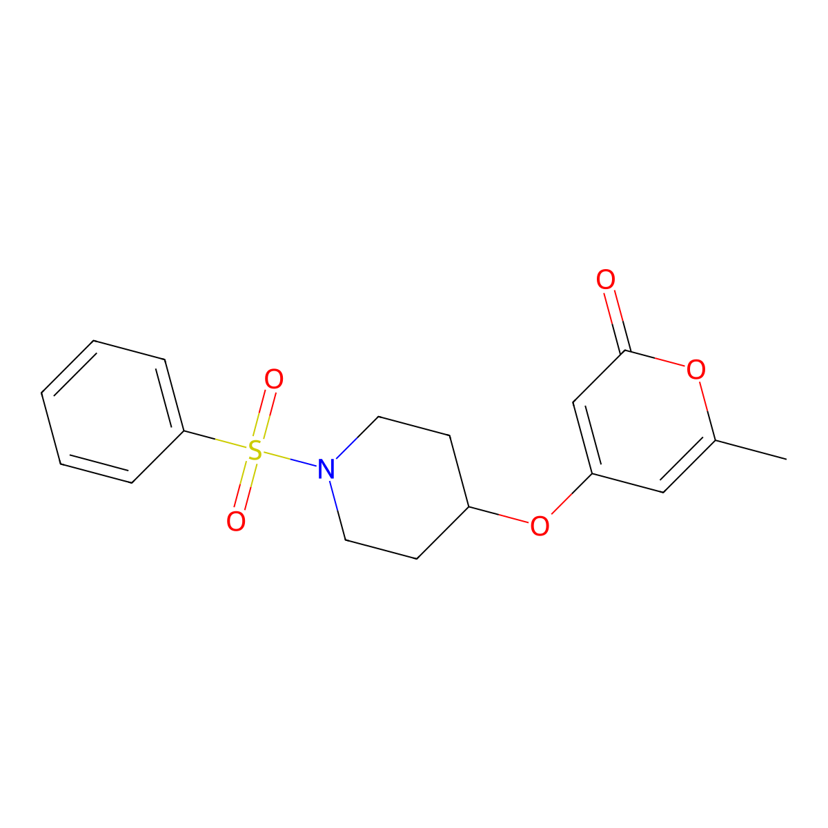 6-methyl-4-((1-(phenylsulfonyl)piperidin-4-yl)oxy)-2H-pyran-2-one molecular structure, CAS 1795481-30-9