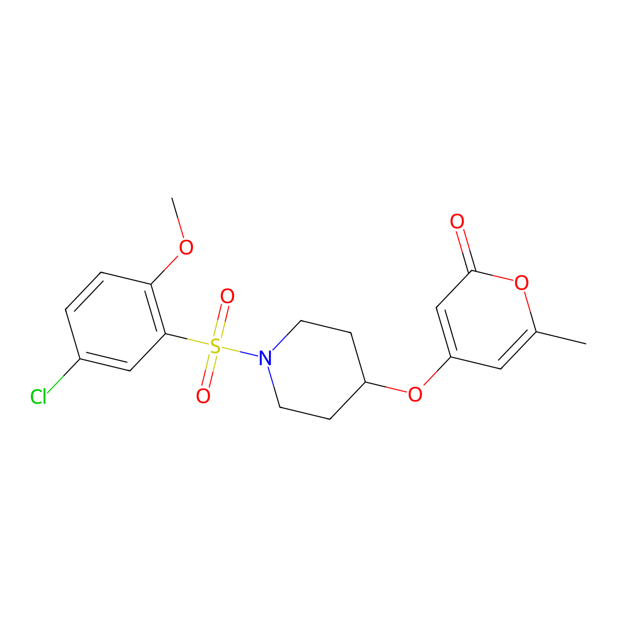 4-((1-((5-chloro-2-methoxyphenyl)sulfonyl)piperidin-4-yl)oxy)-6-methyl-2H-pyran-2-one molecular structure, CAS 1795481-36-5