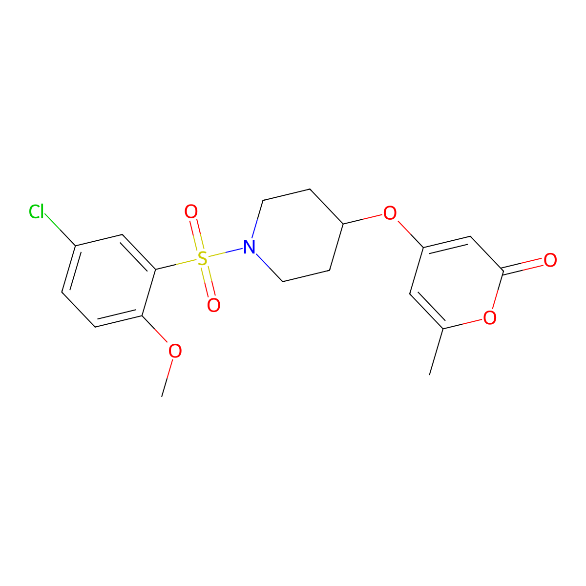 4-((1-((5-chloro-2-methoxyphenyl)sulfonyl)piperidin-4-yl)oxy)-6-methyl-2H-pyran-2-one molecular structure, CAS 1795481-36-5