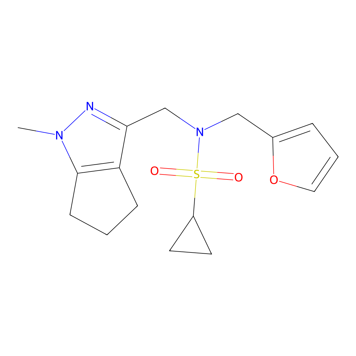 N-(furan-2-ylmethyl)-N-((1-methyl-1,4,5,6-tetrahydrocyclopenta[c]pyrazol-3-yl)methyl)cyclopropanesulfonamide molecular structure, CAS 1795481-76-3