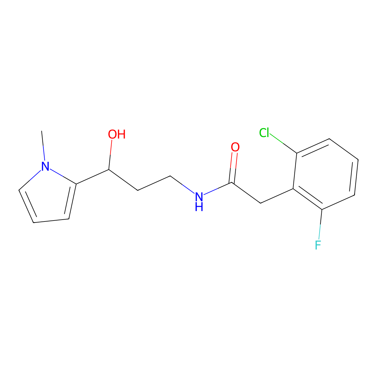 2-(2-chloro-6-fluorophenyl)-N-(3-hydroxy-3-(1-methyl-1H-pyrrol-2-yl)propyl)acetamide molecular structure, CAS 1795482-18-6