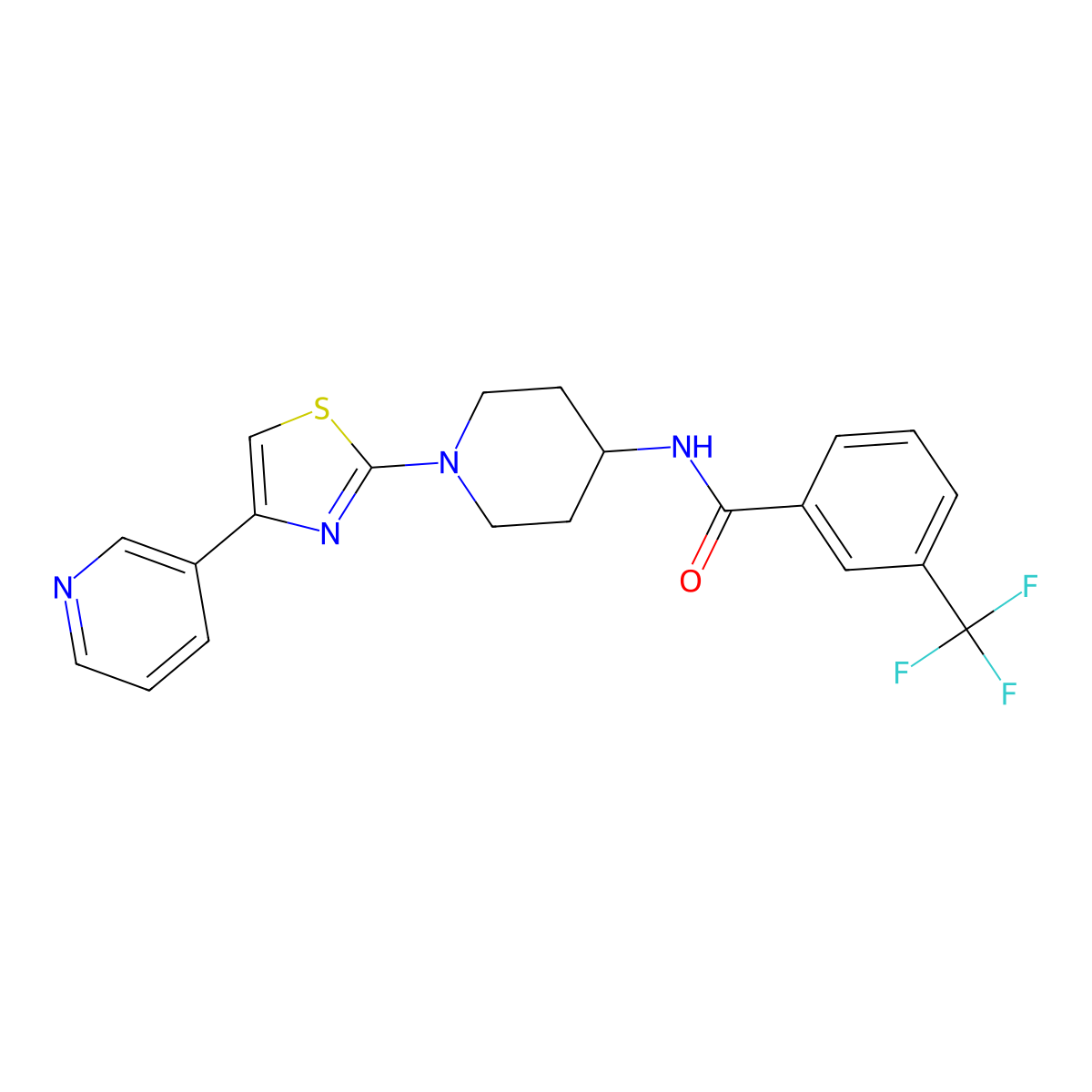N-(1-(4-(pyridin-3-yl)thiazol-2-yl)piperidin-4-yl)-3-(trifluoromethyl)benzamide molecular structure, CAS 1795482-20-0