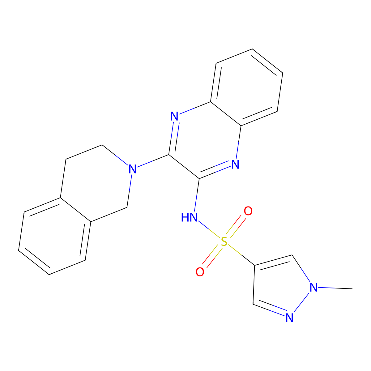 N-(3-(3,4-dihydroisoquinolin-2(1H)-yl)quinoxalin-2-yl)-1-methyl-1H-pyrazole-4-sulfonamide molecular structure, CAS 1795482-39-1
