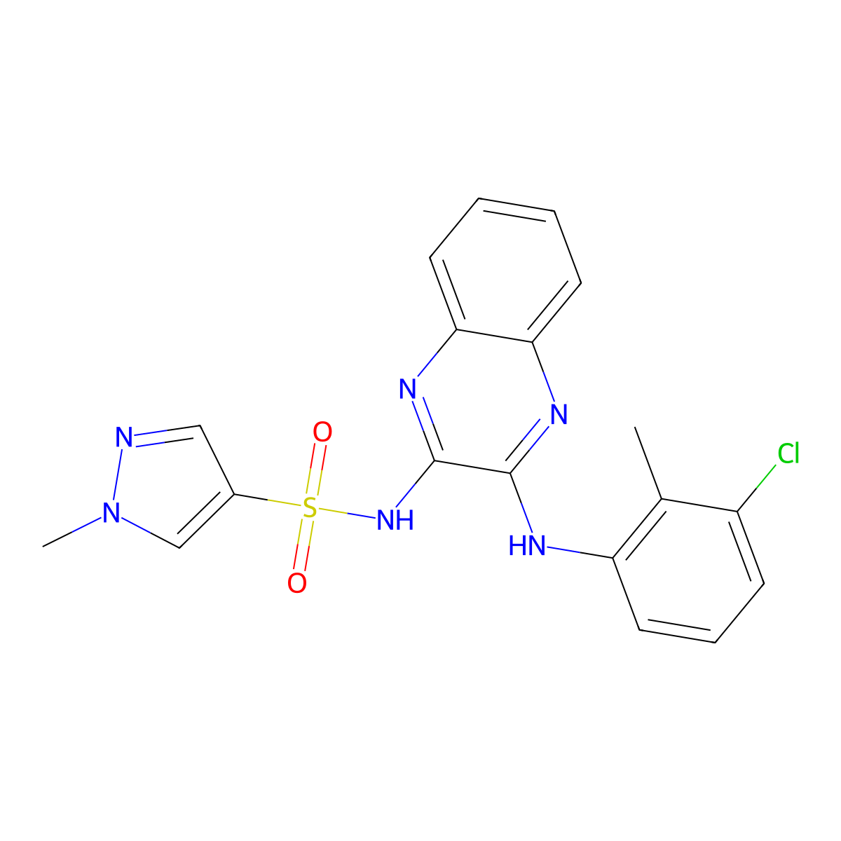N-{3-[(3-chloro-2-methylphenyl)amino]quinoxalin-2-yl}-1-methyl-1H-pyrazole-4-sulfonamide molecular structure, CAS 1795482-42-6