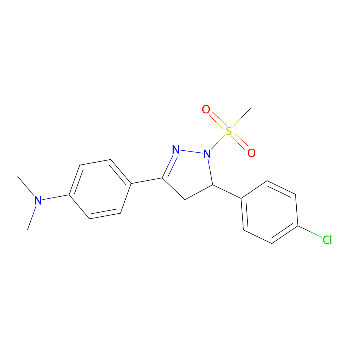 4-[5-(4-chlorophenyl)-1-methanesulfonyl-4,5-dihydro-1H-pyrazol-3-yl]-N,N-dimethylaniline molecular structure, CAS 1795482-71-1