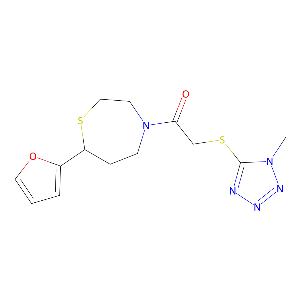 1-(7-(furan-2-yl)-1,4-thiazepan-4-yl)-2-((1-methyl-1H-tetrazol-5-yl)thio)ethanone molecular structure, CAS 1795482-87-9