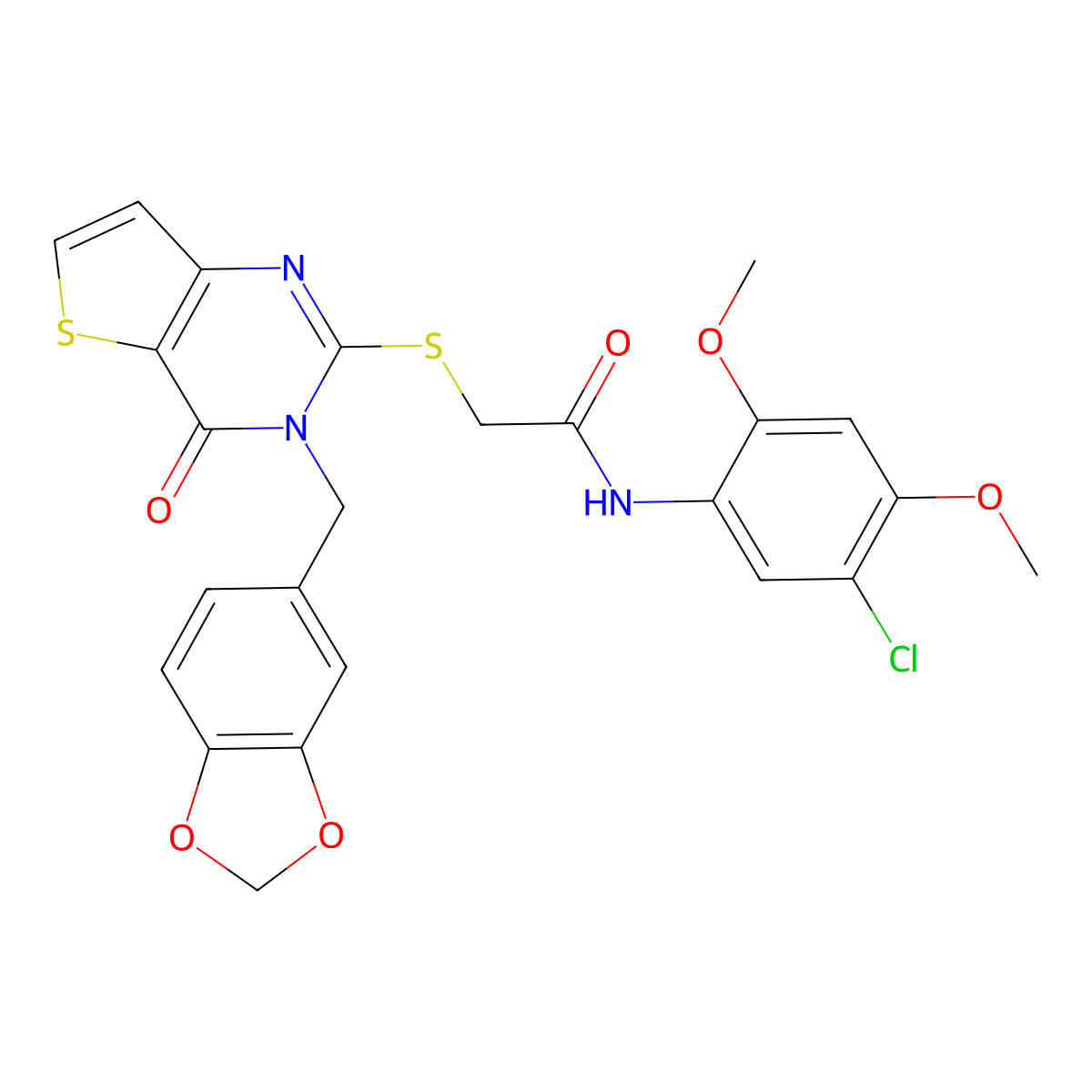 2-((3-(benzo[d][1,3]dioxol-5-ylmethyl)-4-oxo-3,4-dihydrothieno[3,2-d]pyrimidin-2-yl)thio)-N-(5-chloro-2,4-dimethoxyphenyl)acetamide molecular structure, CAS 1795482-94-8