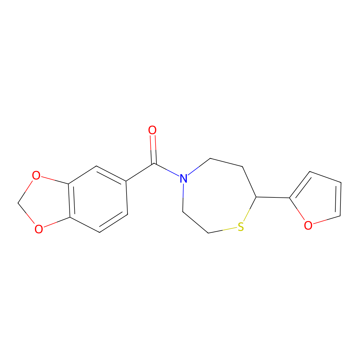 Benzo[d][1,3]dioxol-5-yl(7-(furan-2-yl)-1,4-thiazepan-4-yl)methanone molecular structure, CAS 1795483-04-3
