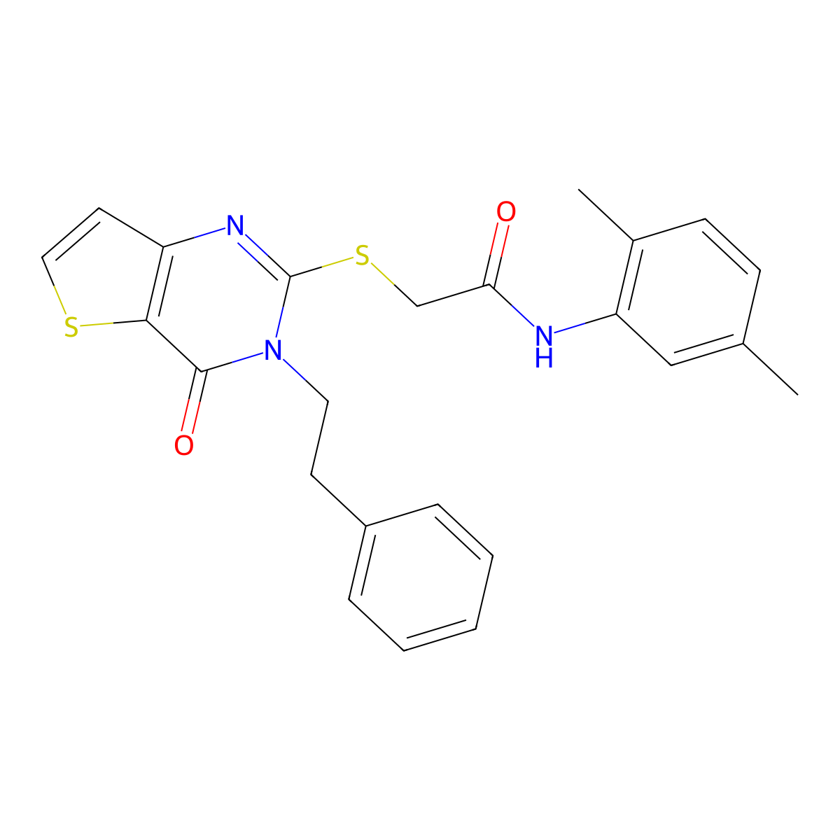 N-(2,5-dimethylphenyl)-2-((4-oxo-3-phenethyl-3,4-dihydrothieno[3,2-d]pyrimidin-2-yl)thio)acetamide molecular structure, CAS 1795483-10-1