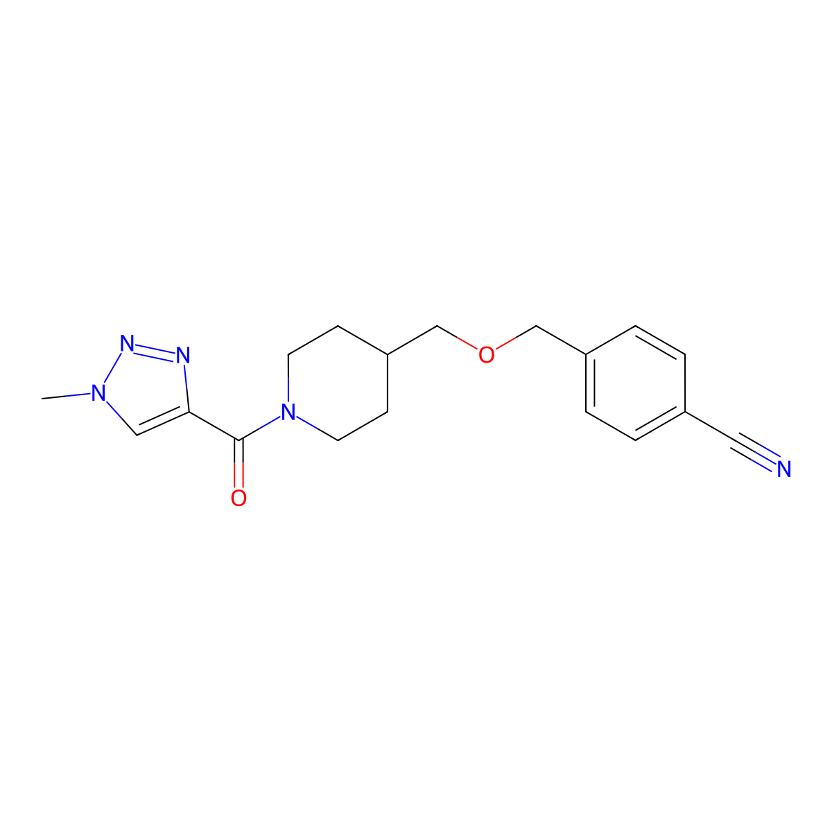 4-(((1-(1-methyl-1H-1,2,3-triazole-4-carbonyl)piperidin-4-yl)methoxy)methyl)benzonitrile molecular structure, CAS 1795483-32-7