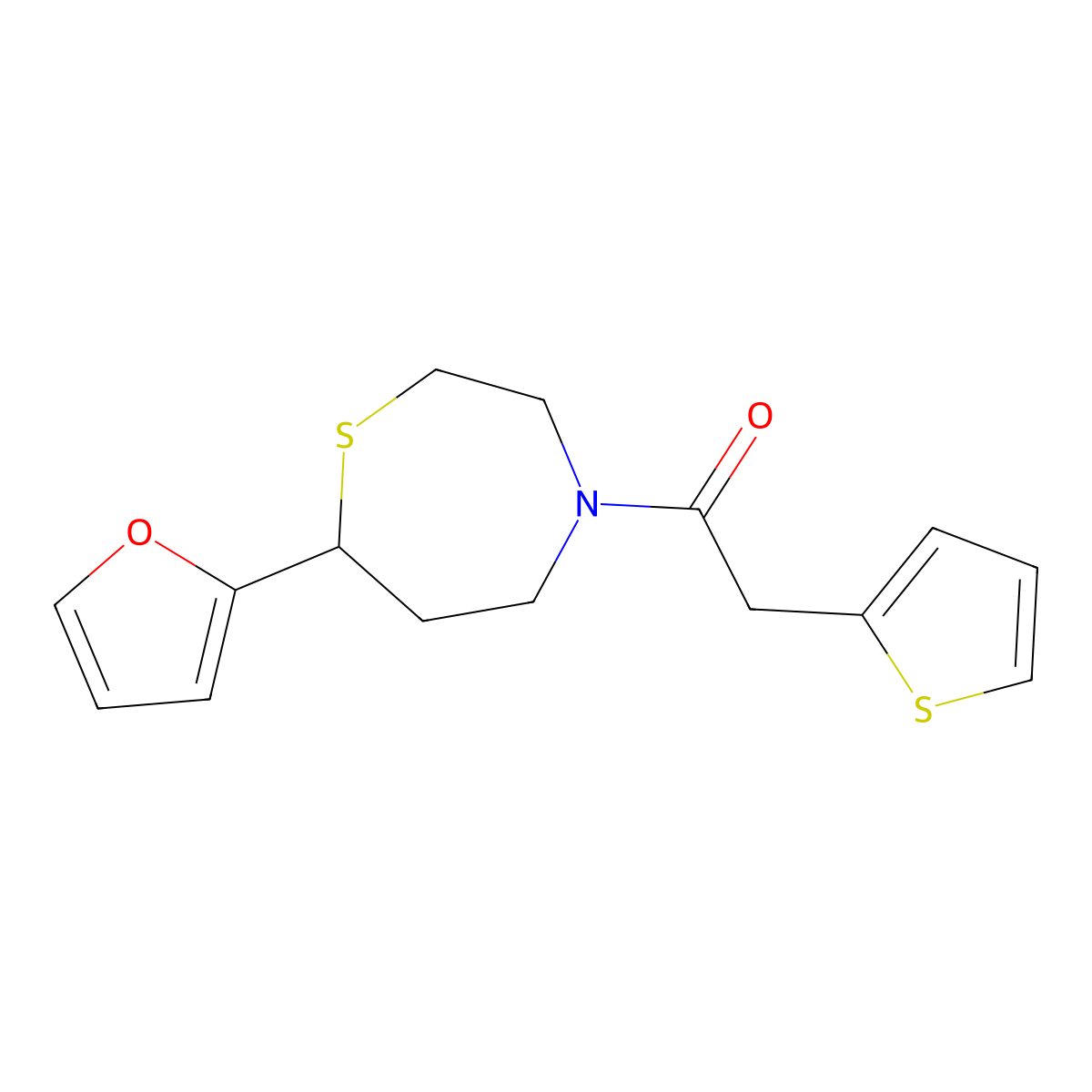 1-(7-(Furan-2-yl)-1,4-thiazepan-4-yl)-2-(thiophen-2-yl)ethanone molecular structure, CAS 1795483-45-2