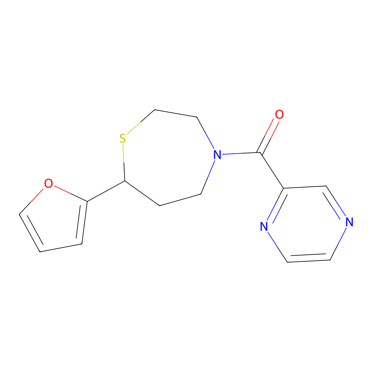 (7-(Furan-2-yl)-1,4-thiazepan-4-yl)(pyrazin-2-yl)methanone molecular structure, CAS 1795483-75-8