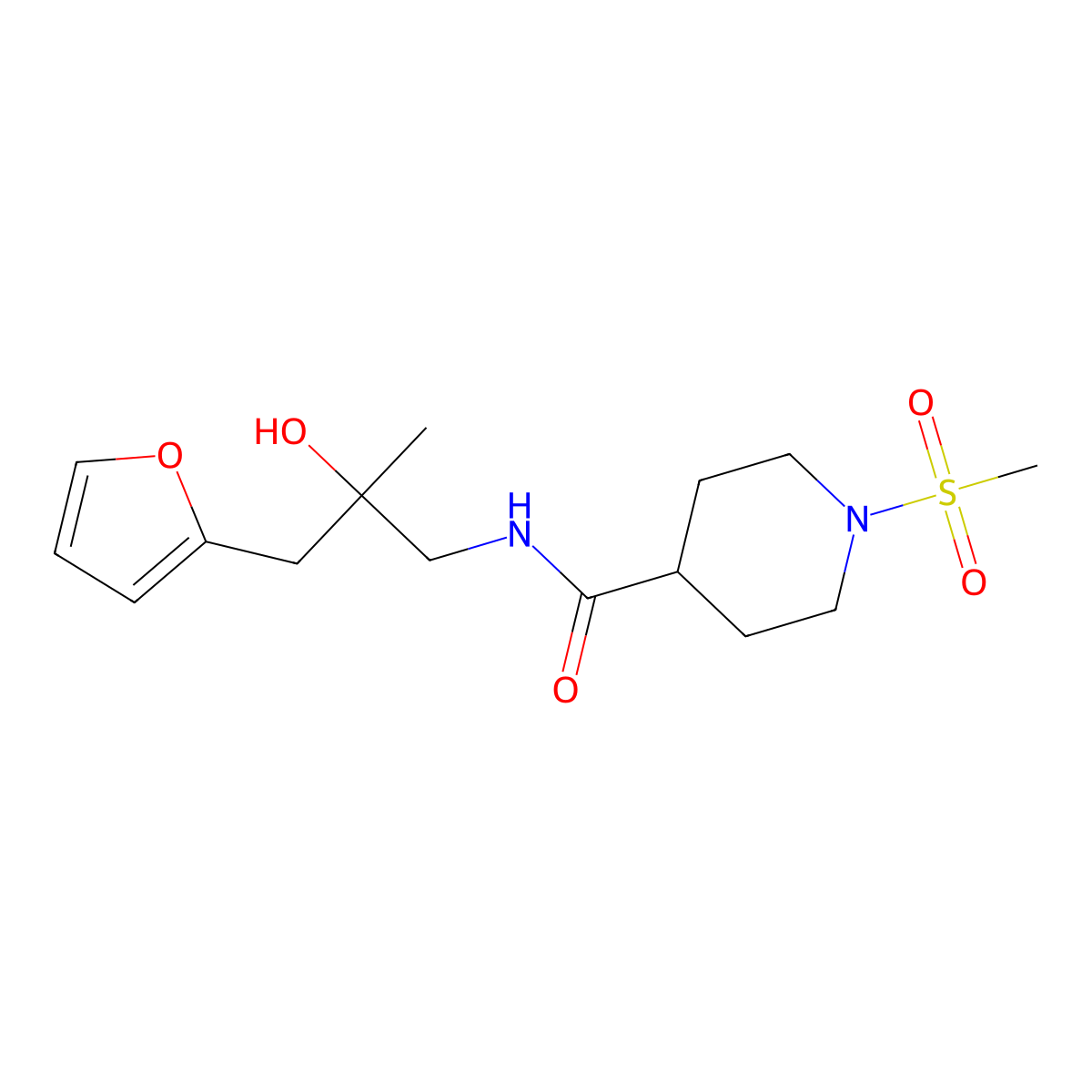 N-(3-(furan-2-yl)-2-hydroxy-2-methylpropyl)-1-(methylsulfonyl)piperidine-4-carboxamide molecular structure, CAS 1795483-83-8