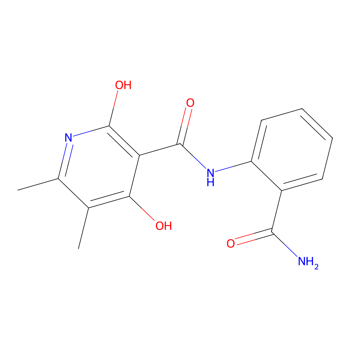 N-(2-carbamoylphenyl)-2,4-dihydroxy-5,6-dimethylnicotinamide molecular structure, CAS 1795483-85-0