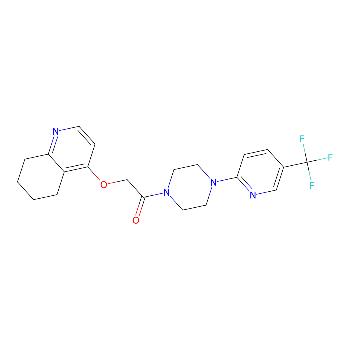 2-((5,6,7,8-Tetrahydroquinolin-4-yl)oxy)-1-(4-(5-(trifluoromethyl)pyridin-2-yl)piperazin-1-yl)ethanone molecular structure, CAS 1795483-93-0