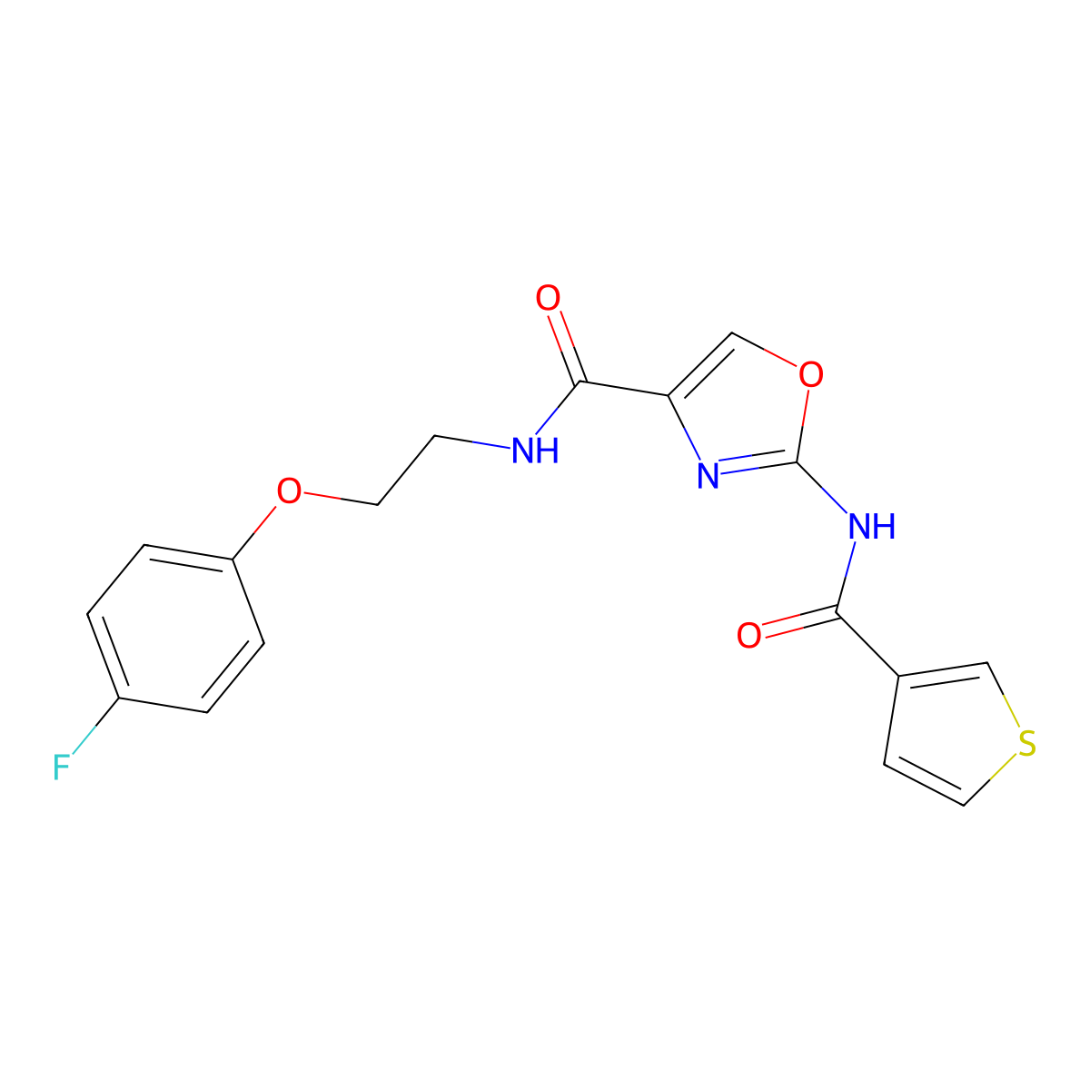 N-(2-(4-fluorophenoxy)ethyl)-2-(thiophene-3-carboxamido)oxazole-4-carboxamide molecular structure, CAS 1795484-05-7