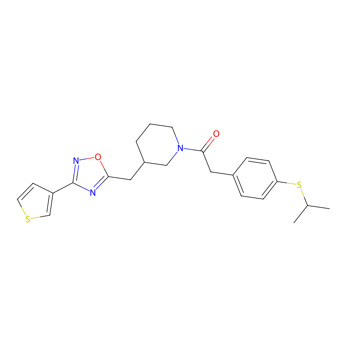 2-(4-(Isopropylthio)phenyl)-1-(3-((3-(thiophen-3-yl)-1,2,4-oxadiazol-5-yl)methyl)piperidin-1-yl)ethanone molecular structure, CAS 1795484-13-7