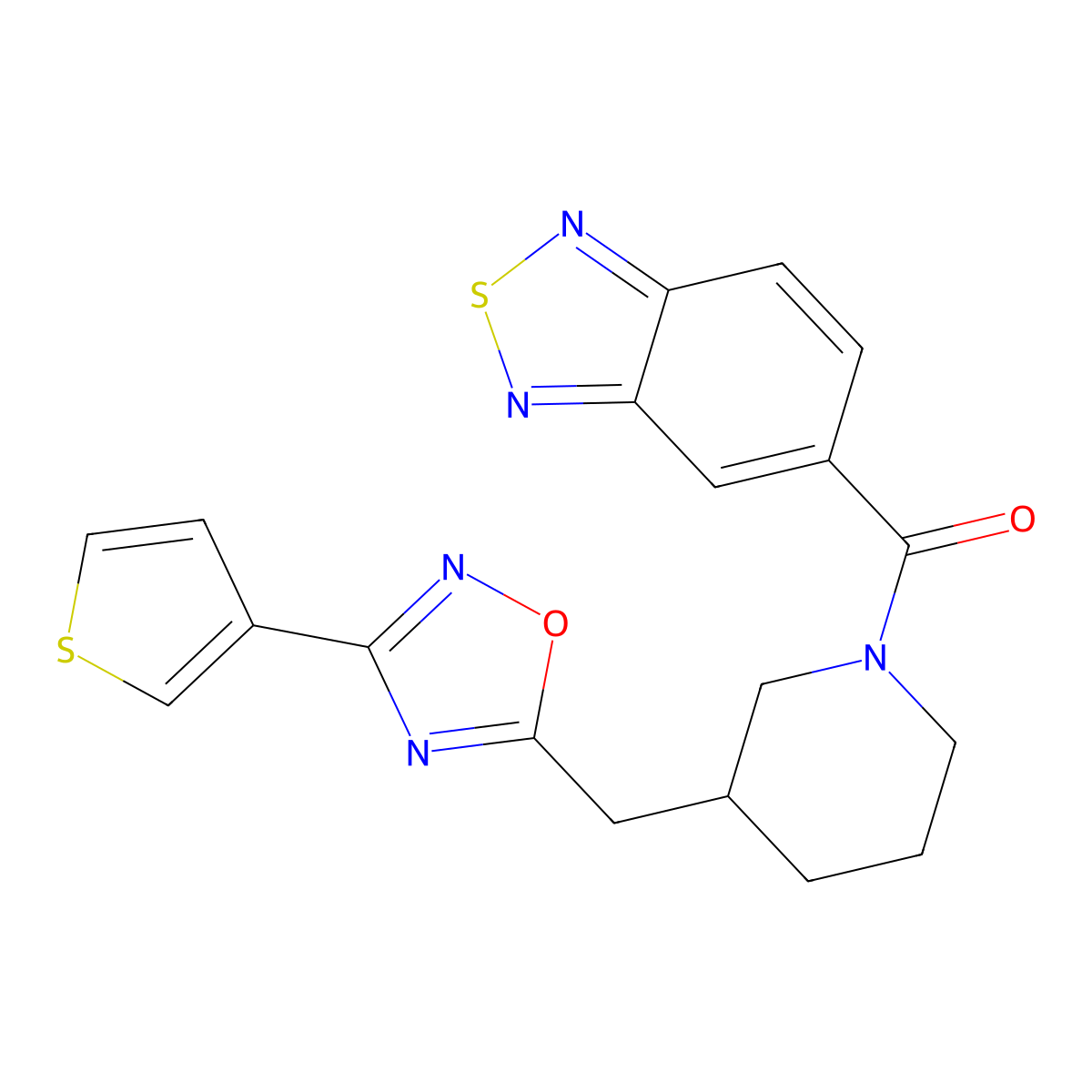 Benzo[c][1,2,5]thiadiazol-5-yl(3-((3-(thiophen-3-yl)-1,2,4-oxadiazol-5-yl)methyl)piperidin-1-yl)methanone molecular structure, CAS 1795484-19-3