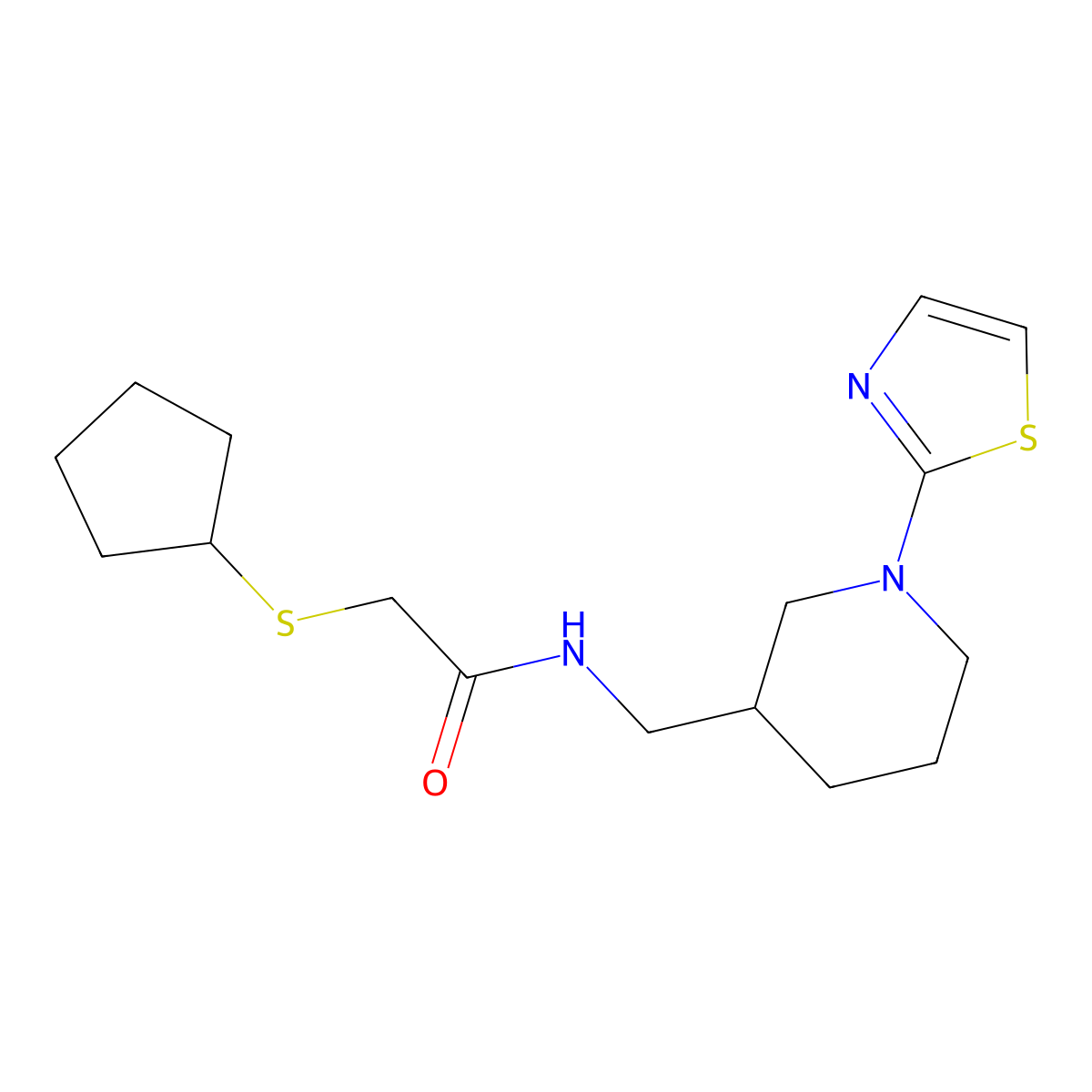 2-(cyclopentylthio)-N-((1-(thiazol-2-yl)piperidin-3-yl)methyl)acetamide molecular structure, CAS 1795484-36-4