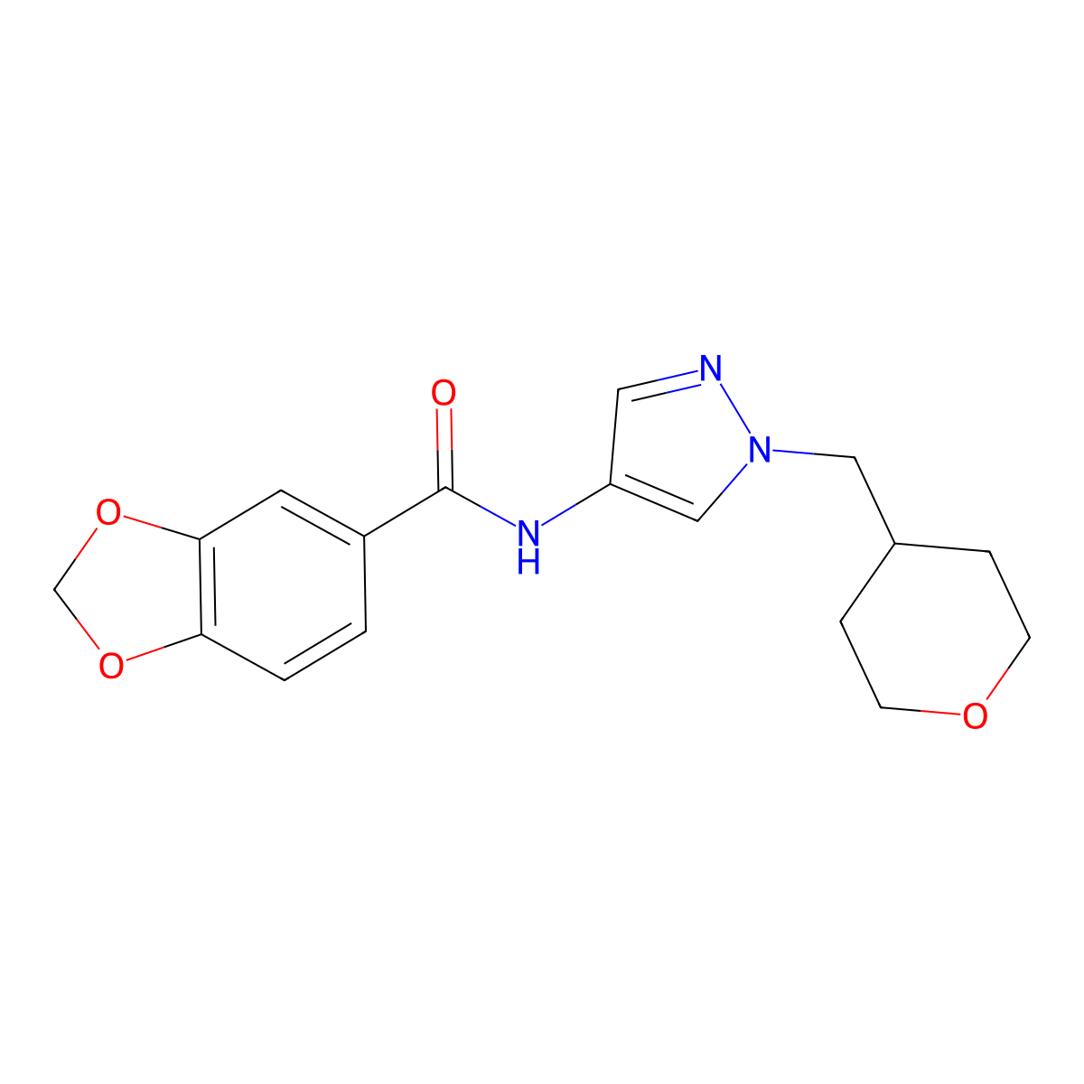 N-(1-((tetrahydro-2H-pyran-4-yl)methyl)-1H-pyrazol-4-yl)benzo[d][1,3]dioxole-5-carboxamide molecular structure, CAS 1795484-52-4