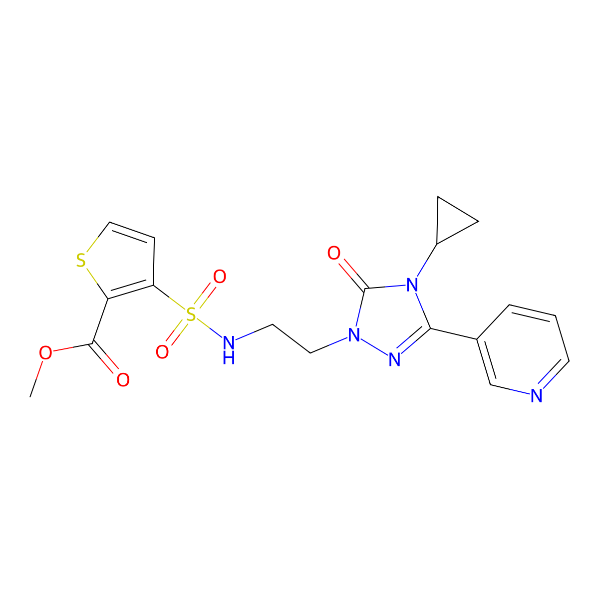 methyl 3-({2-[4-cyclopropyl-5-oxo-3-(pyridin-3-yl)-4,5-dihydro-1H-1,2,4-triazol-1-yl]ethyl}sulfamoyl)thiophene-2-carboxylate molecular structure, CAS 1795484-55-7