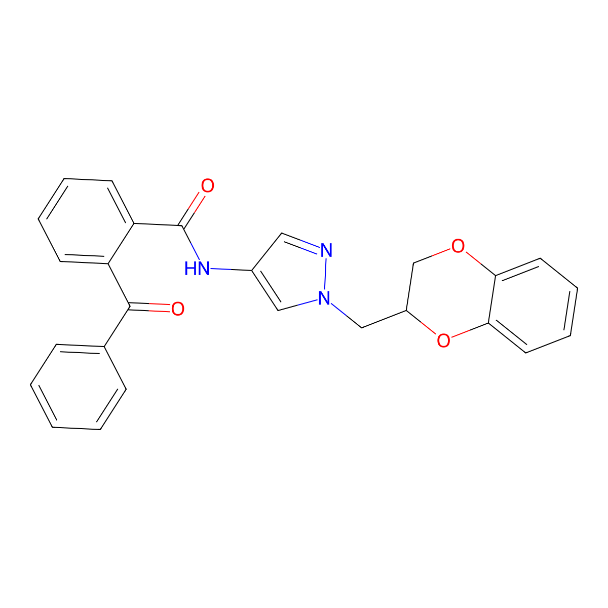 2-benzoyl-N-(1-((2,3-dihydrobenzo[b][1,4]dioxin-2-yl)methyl)-1H-pyrazol-4-yl)benzamide molecular structure, CAS 1795484-62-6