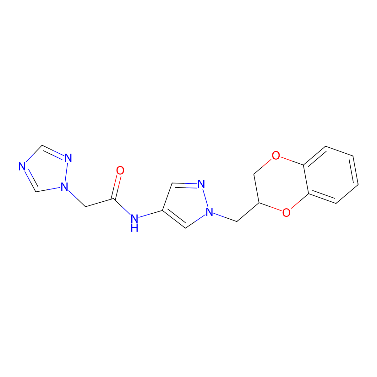 N-(1-((2,3-dihydrobenzo[b][1,4]dioxin-2-yl)methyl)-1H-pyrazol-4-yl)-2-(1H-1,2,4-triazol-1-yl)acetamide molecular structure, CAS 1795484-73-9