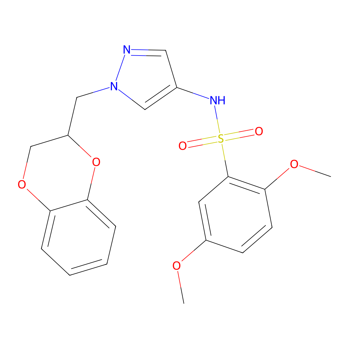N-(1-((2,3-dihydrobenzo[b][1,4]dioxin-2-yl)methyl)-1H-pyrazol-4-yl)-2,5-dimethoxybenzenesulfonamide molecular structure, CAS 1795484-83-1