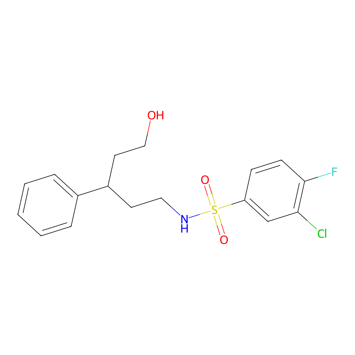 3-chloro-4-fluoro-N-(5-hydroxy-3-phenylpentyl)benzenesulfonamide molecular structure, CAS 1795484-89-7