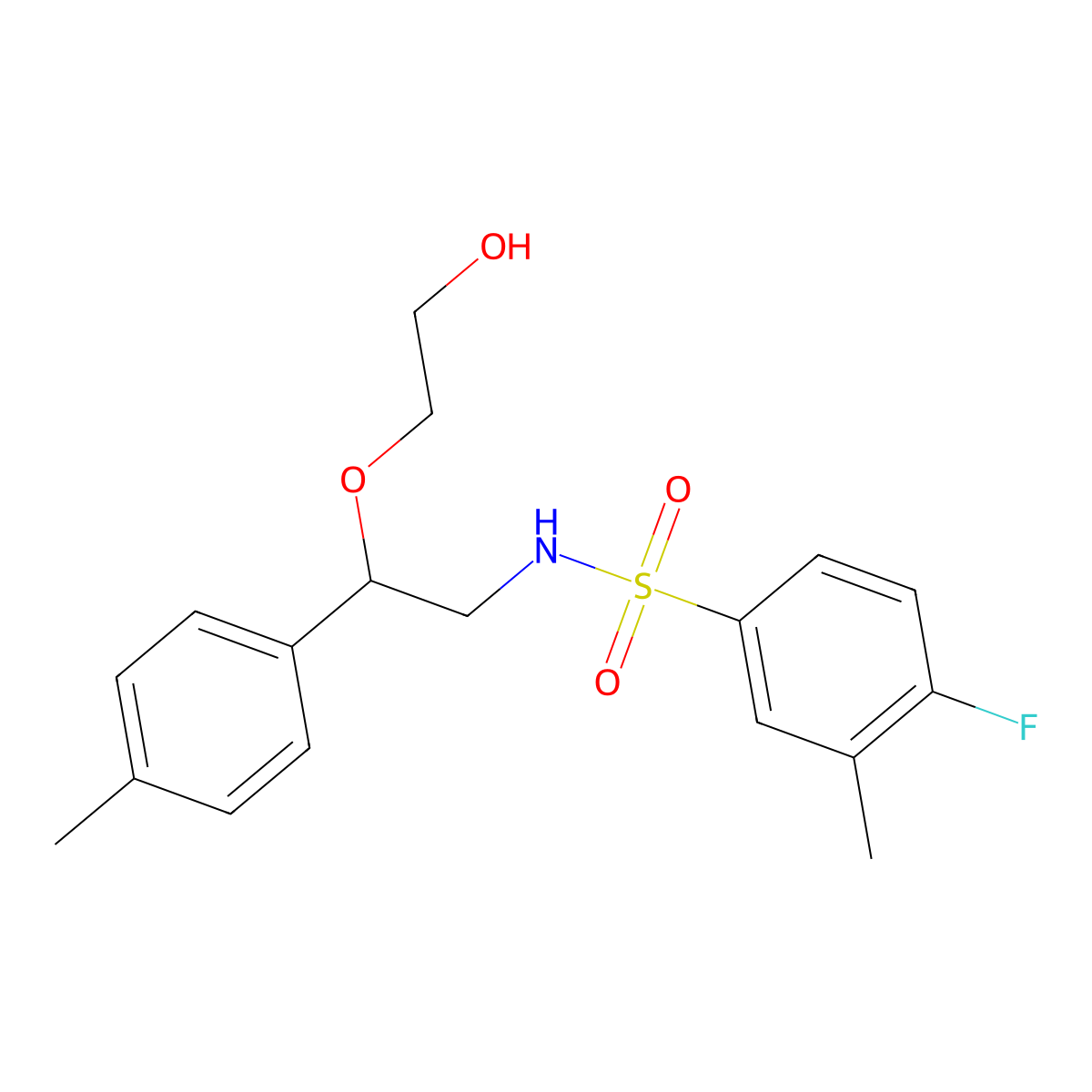 4-fluoro-N-(2-(2-hydroxyethoxy)-2-(p-tolyl)ethyl)-3-methylbenzenesulfonamide molecular structure, CAS 1795485-28-7