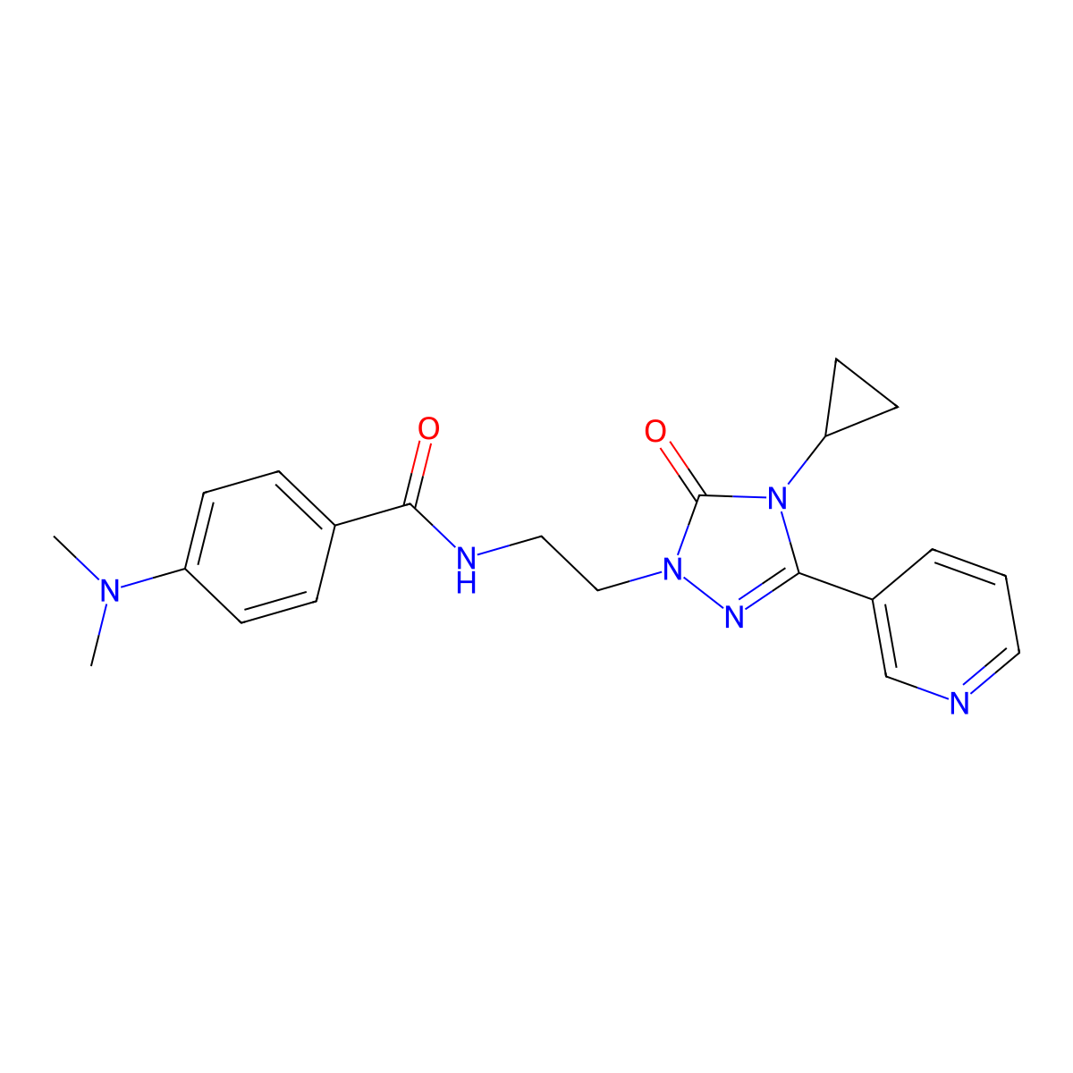 N-{2-[4-cyclopropyl-5-oxo-3-(pyridin-3-yl)-4,5-dihydro-1H-1,2,4-triazol-1-yl]ethyl}-4-(dimethylamino)benzamide molecular structure, CAS 1795485-65-2