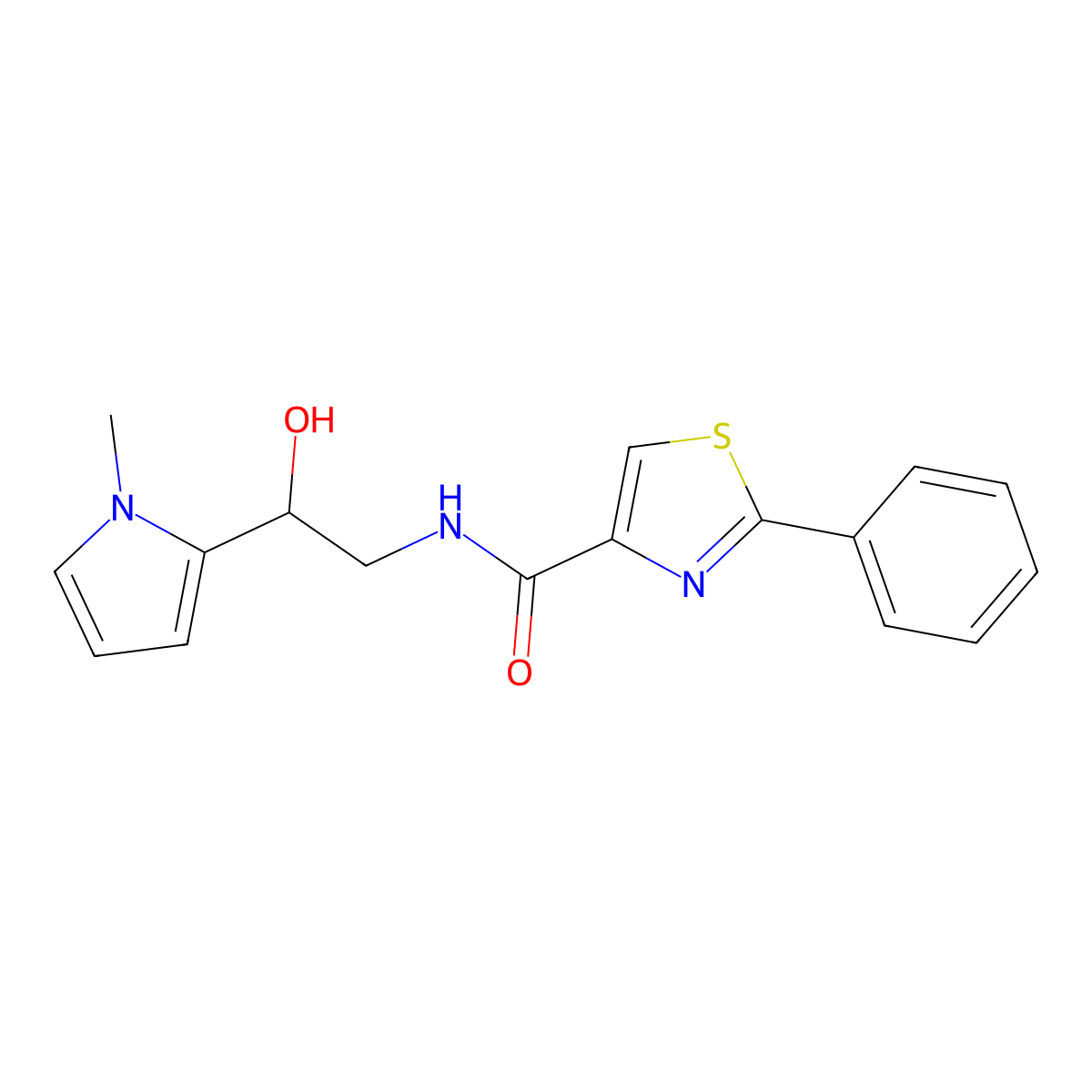 N-(2-hydroxy-2-(1-methyl-1H-pyrrol-2-yl)ethyl)-2-phenylthiazole-4-carboxamide molecular structure, CAS 1795487-67-0