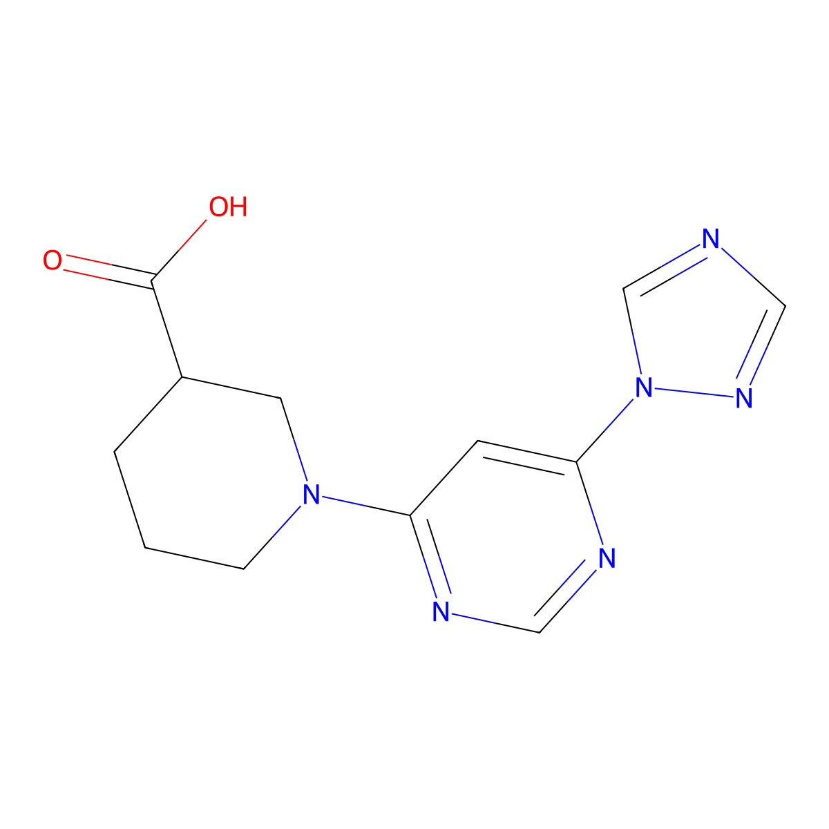 1-(6-(1H-1,2,4-triazol-1-yl)pyrimidin-4-yl)piperidine-3-carboxylic acid molecular structure, CAS 1795487-80-7