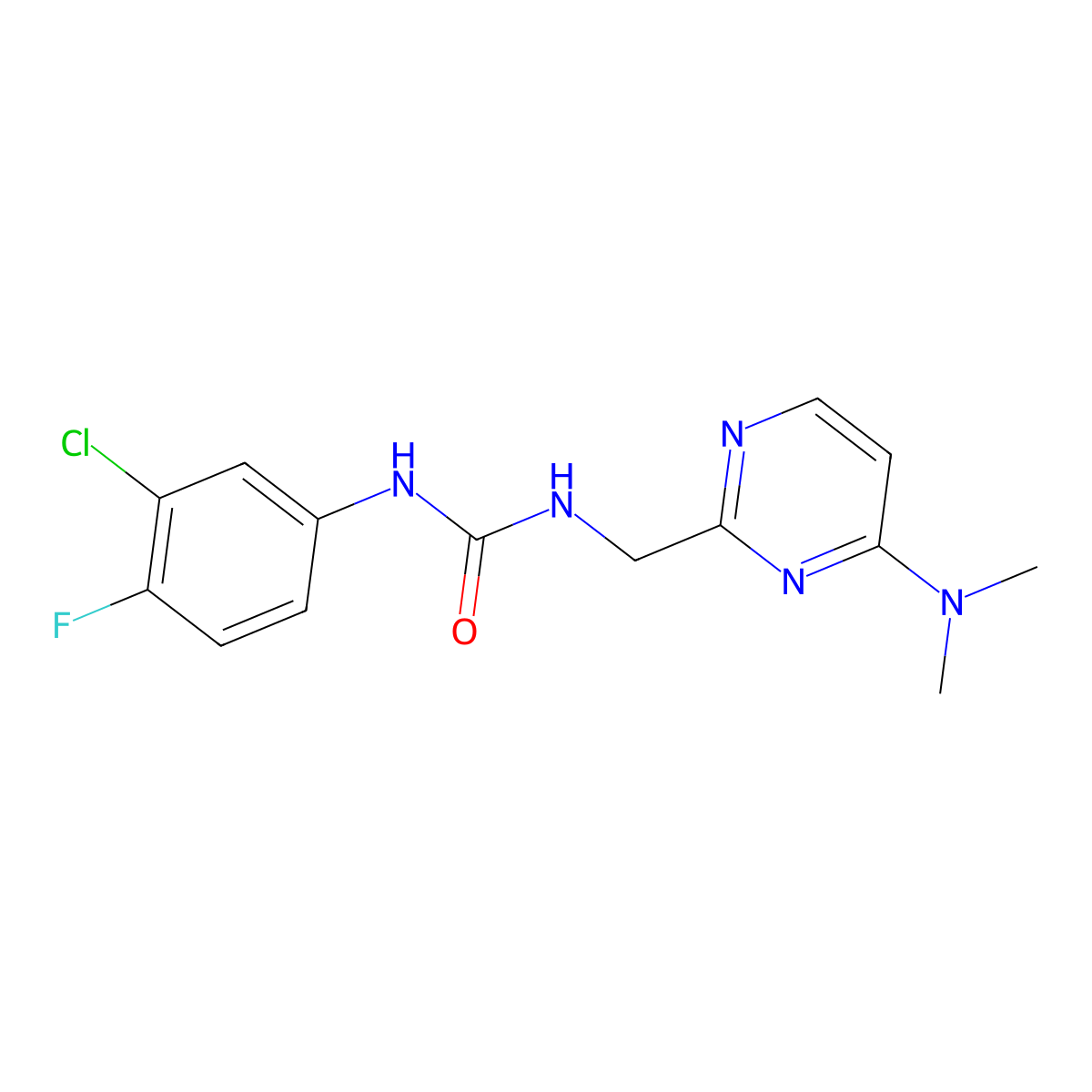 1-(3-Chloro-4-fluorophenyl)-3-{[4-(dimethylamino)pyrimidin-2-yl]methyl}urea molecular structure, CAS 1795488-29-7