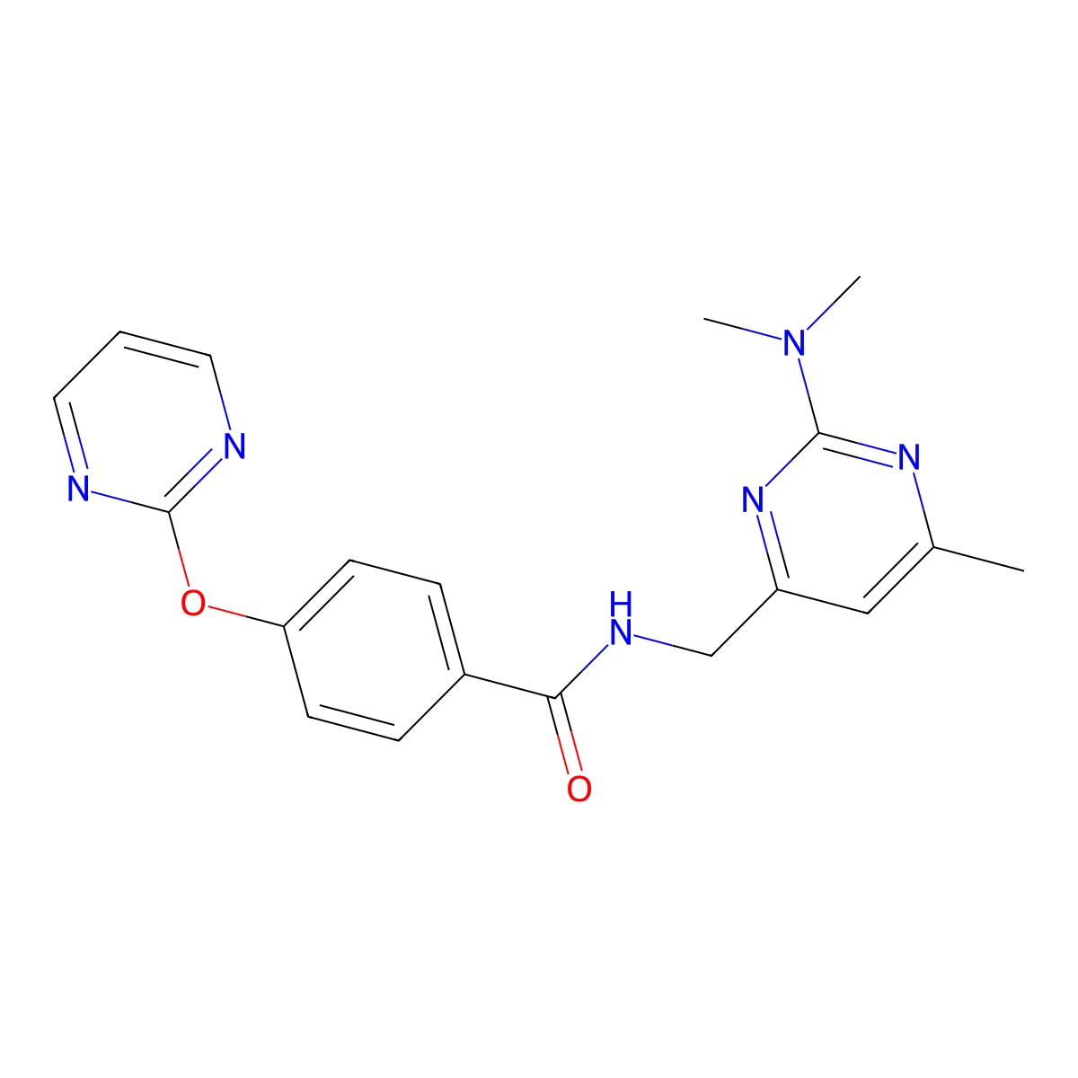 N-{[2-(dimethylamino)-6-methylpyrimidin-4-yl]methyl}-4-(pyrimidin-2-yloxy)benzamide molecular structure, CAS 1795488-45-7