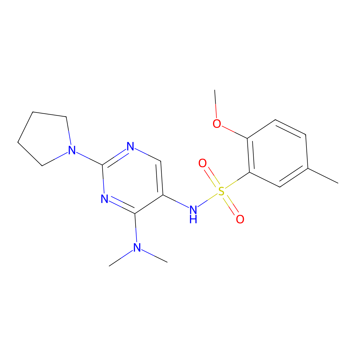 N-(4-(dimethylamino)-2-(pyrrolidin-1-yl)pyrimidin-5-yl)-2-methoxy-5-methylbenzenesulfonamide molecular structure, CAS 1795488-74-2