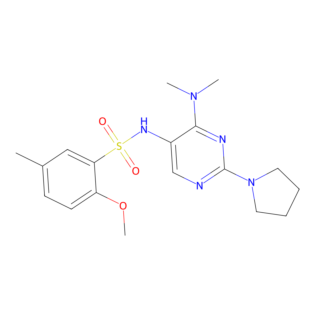 N-(4-(dimethylamino)-2-(pyrrolidin-1-yl)pyrimidin-5-yl)-2-methoxy-5-methylbenzenesulfonamide molecular structure, CAS 1795488-74-2