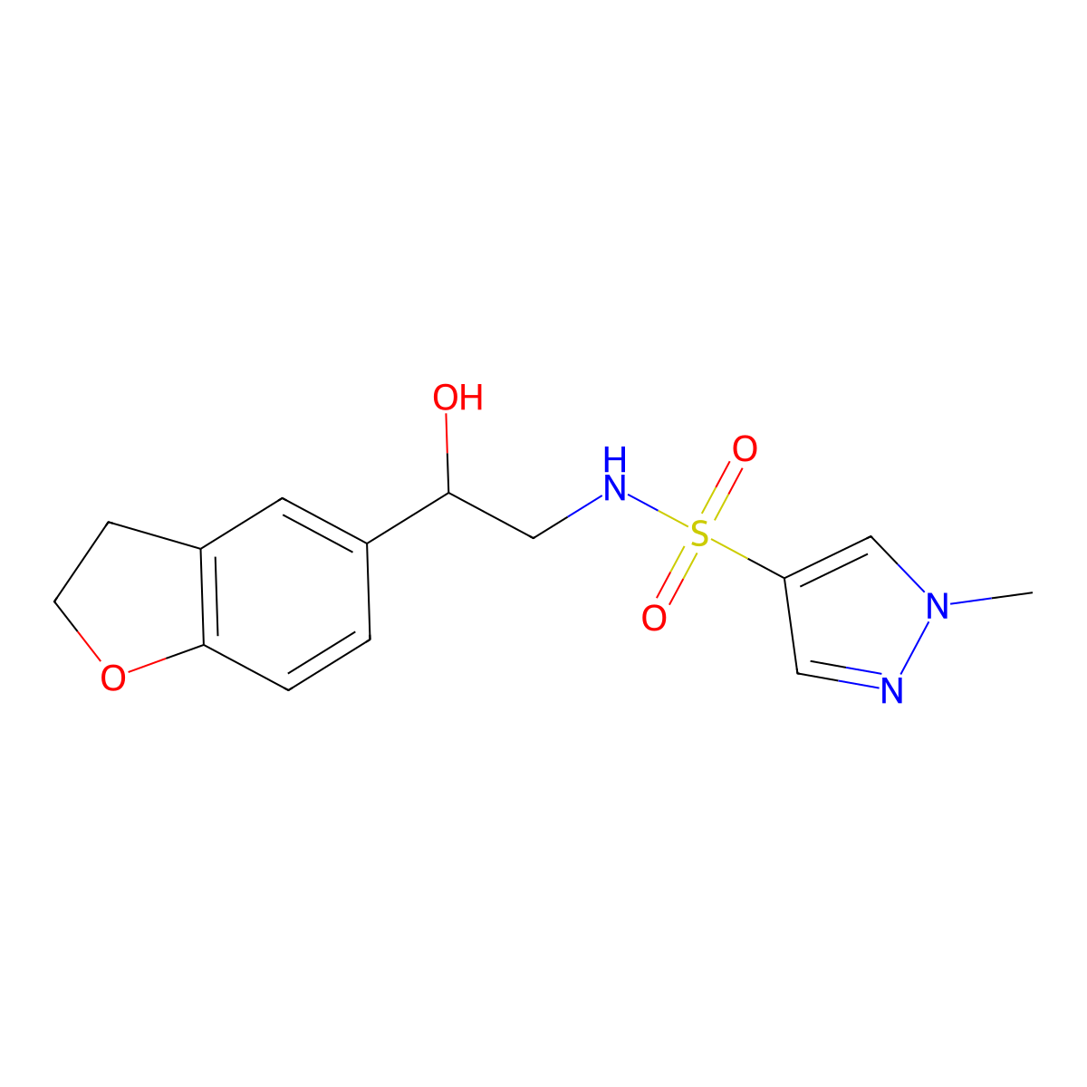 N-(2-(2,3-dihydrobenzofuran-5-yl)-2-hydroxyethyl)-1-methyl-1H-pyrazole-4-sulfonamide molecular structure, CAS 1795489-37-0