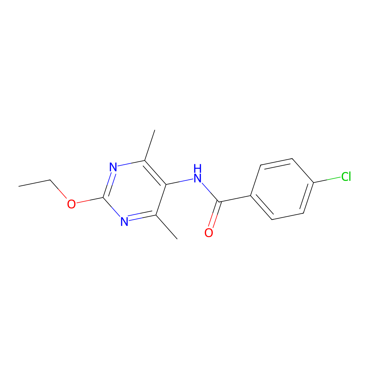 4-chloro-N-(2-ethoxy-4,6-dimethylpyrimidin-5-yl)benzamide molecular structure, CAS 1795489-45-0