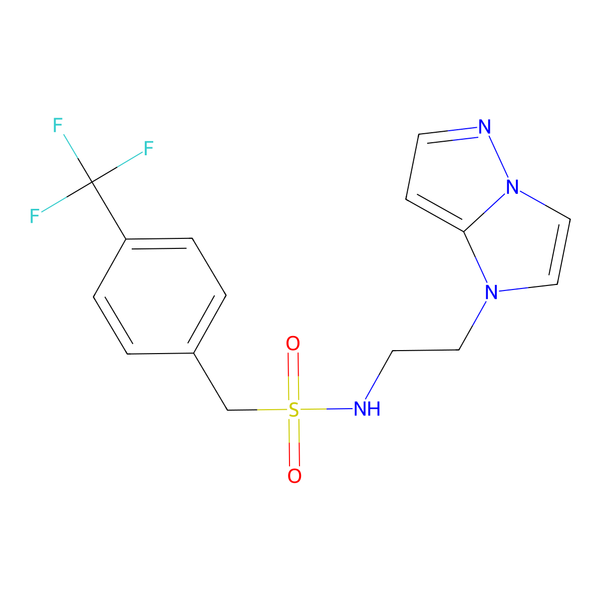 N-(2-(1H-imidazo[1,2-b]pyrazol-1-yl)ethyl)-1-(4-(trifluoromethyl)phenyl)methanesulfonamide molecular structure, CAS 1795489-50-7