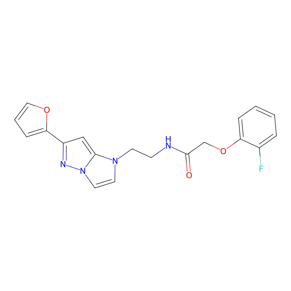 2-(2-fluorophenoxy)-N-(2-(6-(furan-2-yl)-1H-imidazo[1,2-b]pyrazol-1-yl)ethyl)acetamide molecular structure, CAS 1795489-70-1